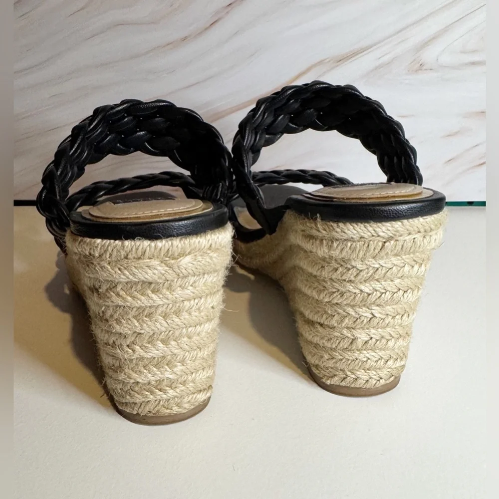 White House Black Market Black Braided Wedge Sandals Espadrille Platform 8